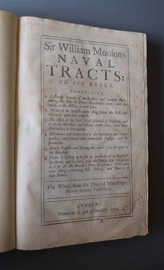 Manson, William - Sir William Mansons Naval Traits in six books, 1st edition, folio, rebound quarter calf with
